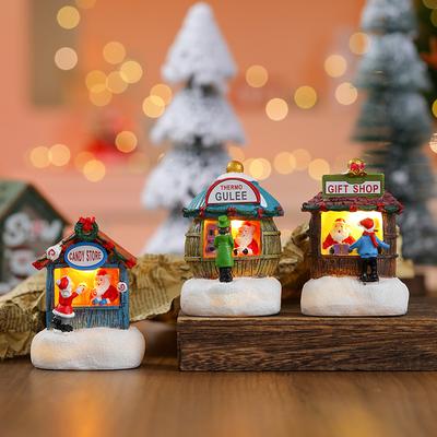 Multicon Wholesale Hub Resin Santa Claus, Snowman Luminous Christmas LED House, Pine Needles Snow, Micro Landscape Ornaments b