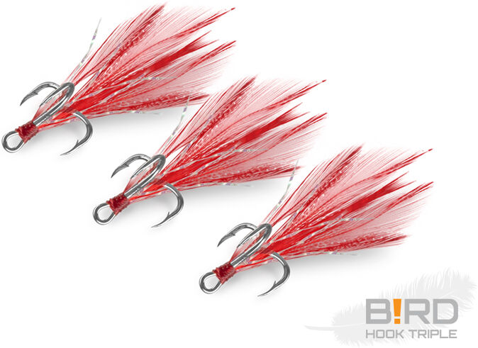 Delphin B!RD Hook TRIPLE / 3pcs plumes rouges #4 Silver, Brown, Gray plumes rouges #4