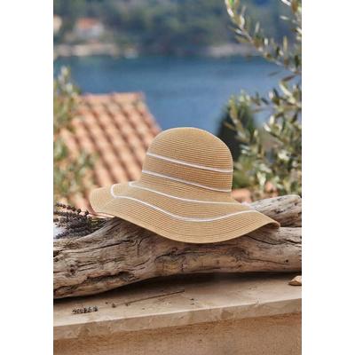 Sonnenhut LAURA SCOTT, Damen, beige (beige, weiß gestreift), Web, Stroh, gestreift, kontrastfarbene Details, meliert, festlich, Hüte, mit Konstraststreifen, kautsch- & falsbar - NEW