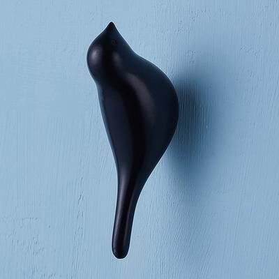Friendly Fresh Finds Creative Bird Wall Hook Resin Wood Grain Design, Animal Shaped Coat Hook black