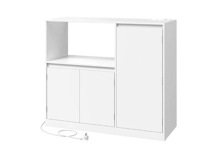 Armoire de Cuisine Buffet avec Étagère Micro-ondes 3 Portes Plan de Travail Compartiment Ouvert Blanc