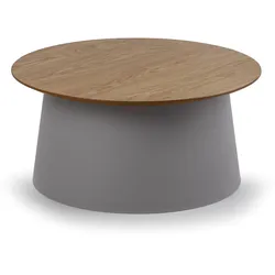 Kunstoff-Couchtisch SETA mit Holzplatte, Durchmesser 69 cm, Eiche/grau