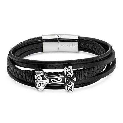 Armband BRUNO BANANI "Schmuck Geschenk Armband", schwarz (edelstahlfarben, schwarz), Armbänder, Damen, 21,5cm, Edelstahl Lederimitat, Edelstahl, Lederimitat, Armband