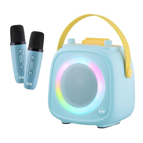 T'nB Bluetooth karaoke-luidspreker met 2 draadloze microfoons, RGB-lichtring en smartphonehouder, blauw