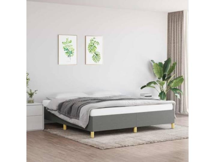 KGHFDVB Bett 203 x 180 x 35 cm aus Holzwerkstoff Dunkelgrau Polyester Stoff 100% Polyester, Sperrholzlatten für gleichmäßige Gewichtsverteilung, stabile Stützbeine, für Matratze