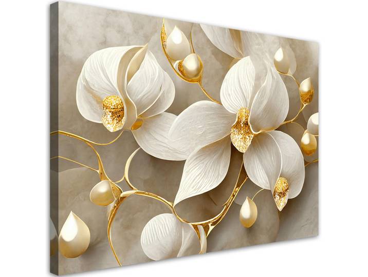 Feeby Leinwandbild Orchidee glamourös gold 90x60cm, Goldfarben, Abstrakt, Rechteckig, 90x60 cm, Bilder & Rahmen, Bilder, Leinwandbilder