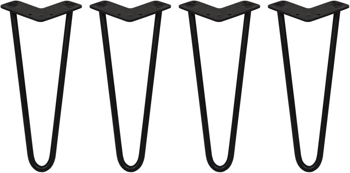 Set van 4 zwarte heavy duty stalen haarspeldpoten van 30 cm voor DIY meubels