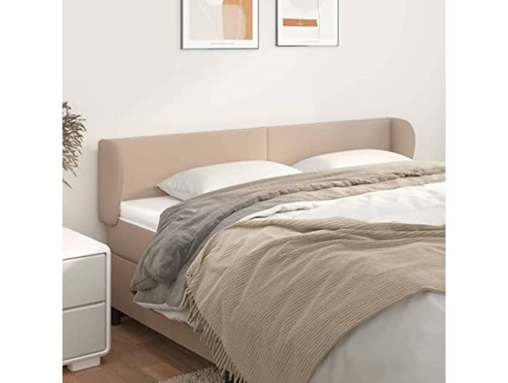 KTHLBRH Kopfteil aus Kunstleder, Cappuccino, klassisch, elegantes Design, höhenverstellbar, Beine aus massivem Lärchenholz, stabile Rückenunterstützung