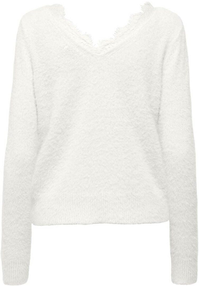 ONLY Pull en maille mousseuse, col V dentelle