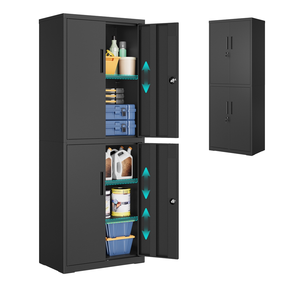 SONGMICS Vielseitiger Stahlschrank mit 4 Türen und 5 Ebenen Mattschwarz OMC017BD01
