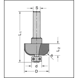 JSO Halbhohlkehlfräser Z2 HW 22mm, R 5,0mm m.AZ HANDVORSCHUB - 24572-5-22050-R