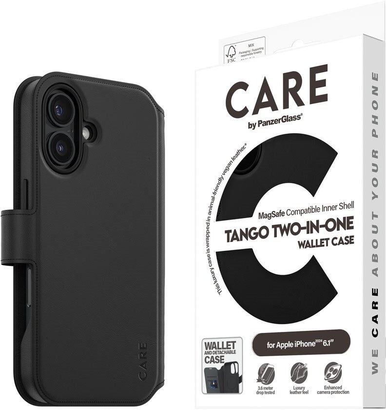 CARE by PanzerGlass iPhone 16 Feature Tango 2-in-1 Flip Cover m. Pung - Sort