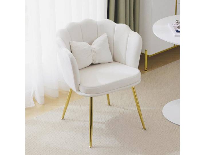 Fauteuil de salon chaise chaise confortable rembourrée avec dossier en pétales de fleurs coussins papillon - SWEIKO - Velours Beige