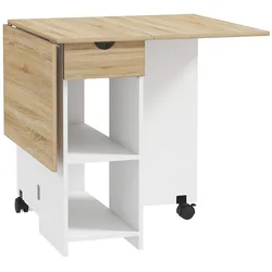 HOMCOM Klappbarer Esstisch mit Schublade und Ablagefächern, Platzsparender Ausziehtisch für Küche, Esszimmer, Wohnzimmer, Eiche