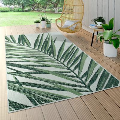 Paco Home Outdoor Rug Green Beige with Palm Leaf Pattern for Patio Flat Weave