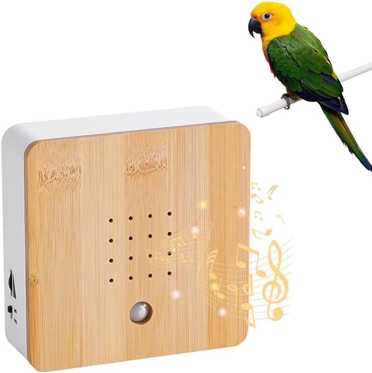 OIMG Vogel-klankbox met wandhouder - Decoratieve houten vogelzangluidspreker voor natuurlijke geluiden