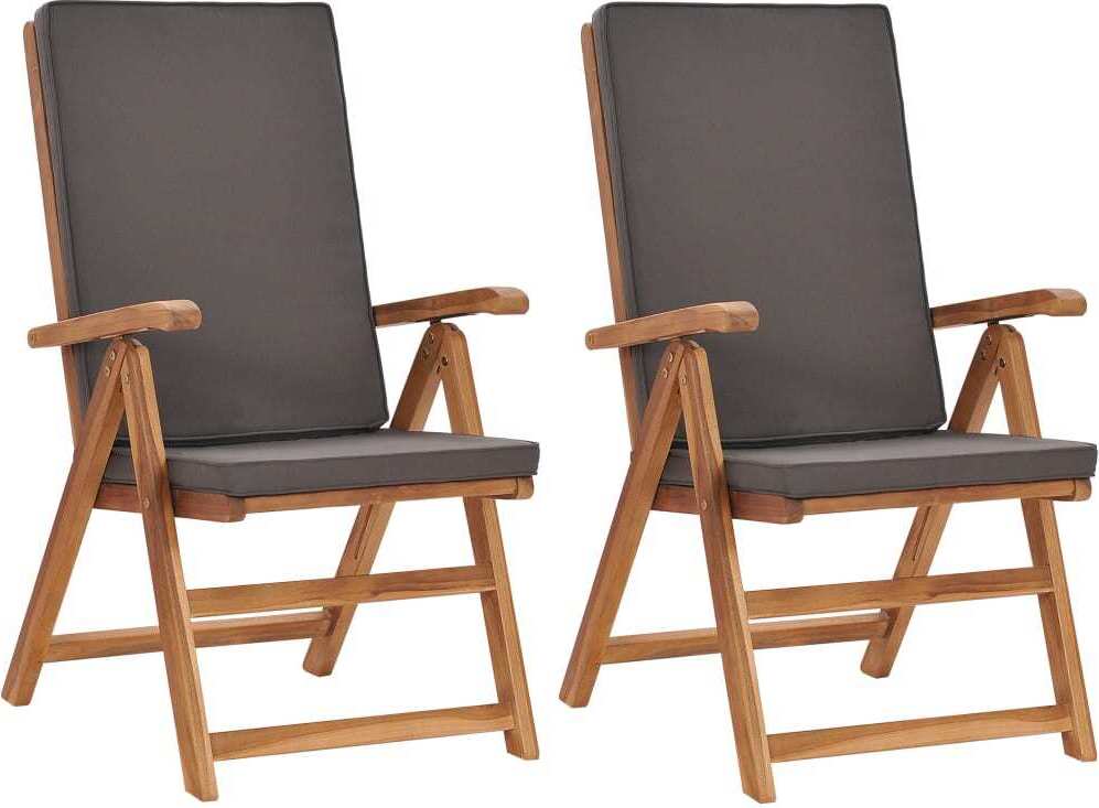 Maison Exclusive - Klappbare Liegestühle mit Kissen, 2 Stück, Massivholz Teak, Grau