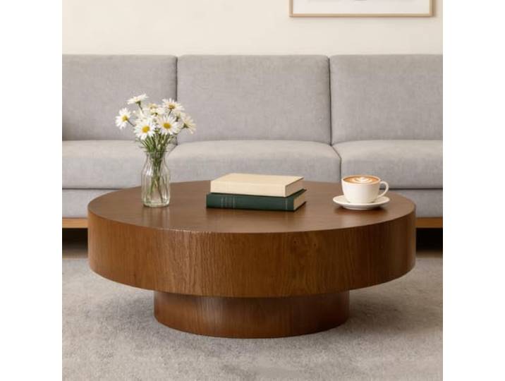 RZTPYS Moderner runder Couchtisch mit Stabiler Basis, Brown 100cm Landhausstiliger brauner Holzrundcouchtisch – Akzent-Cocktailtisch & Mittelztisch für Wohnzimmer, Wohnung, Empfangsraum