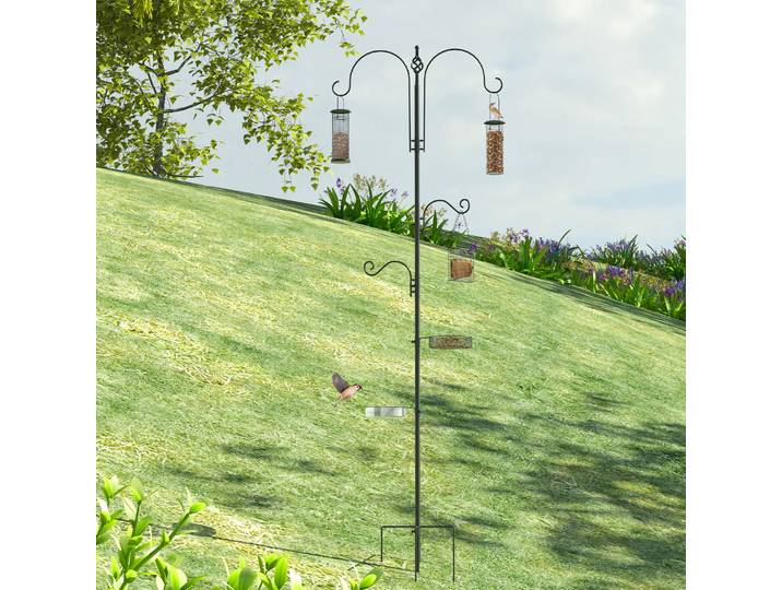 PawHut Mangeoir à Oiseaux sur Pied 208H cm Acier Noir