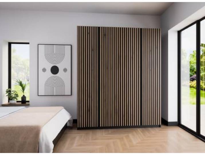 AX Living Nehir Schrank 200 cm Schwarz, 4 Lamellentüren 4 Lamellentüren – Stauraum mit Stil.