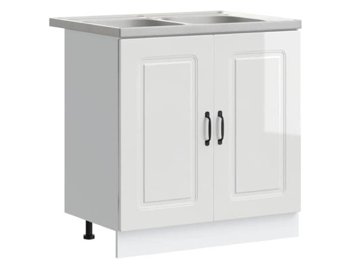 Kalmar Küchenschrank weiß glänzend 80 x 46 x 81,5 cm Schrank aus Holz, bündige Türen, ergonomische Griffe, schwarze Füße, Utensilien- und Geschirraufbewahrung