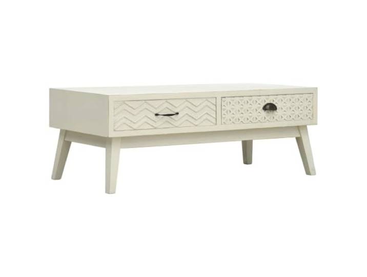 HEFZGDB Couchtisch mit 2 Schubladen Schnitzerei Grau 110x50x40 cm Holz Vintage-Look Kaffeetisch Beistelltisch MDF Kiefernholz Stauraum Organizer
