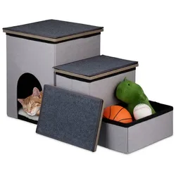 Relaxdays Hundetreppe 3 Stufen mit Höhle Anthrazit,Weiß,Grau