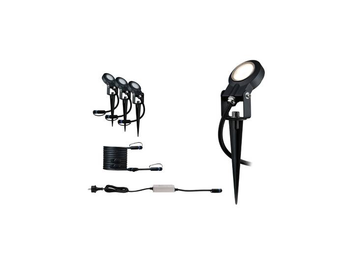Paulmann Plug & Shine Sting 3.000K 3er-Basis-Set Sting, dimmbar, schwarz, Aluminium, Modern