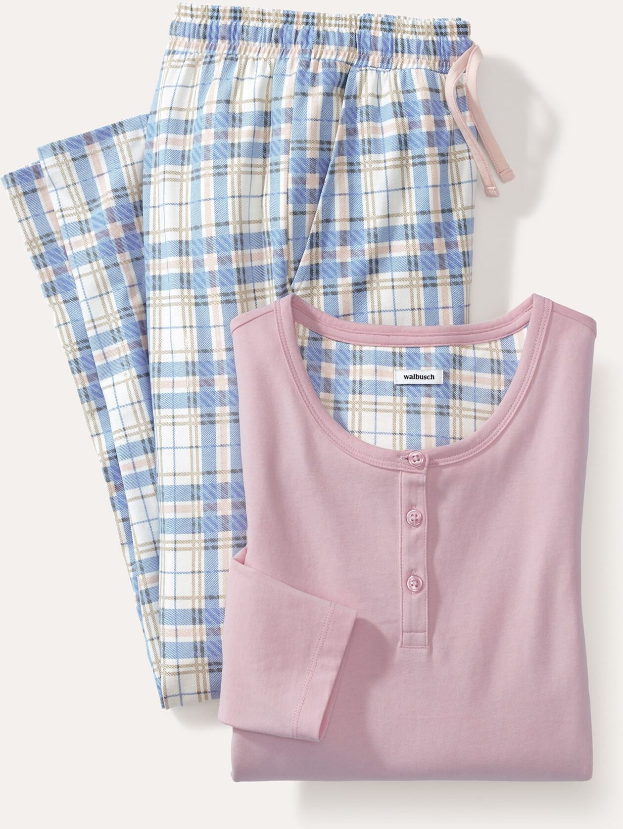 Walbusch Jersey Flanell Pyjama, #normale Größen, Farbe Rosa, 36, reine Baumwolle kuschelig dank Peach-Effekt Damen