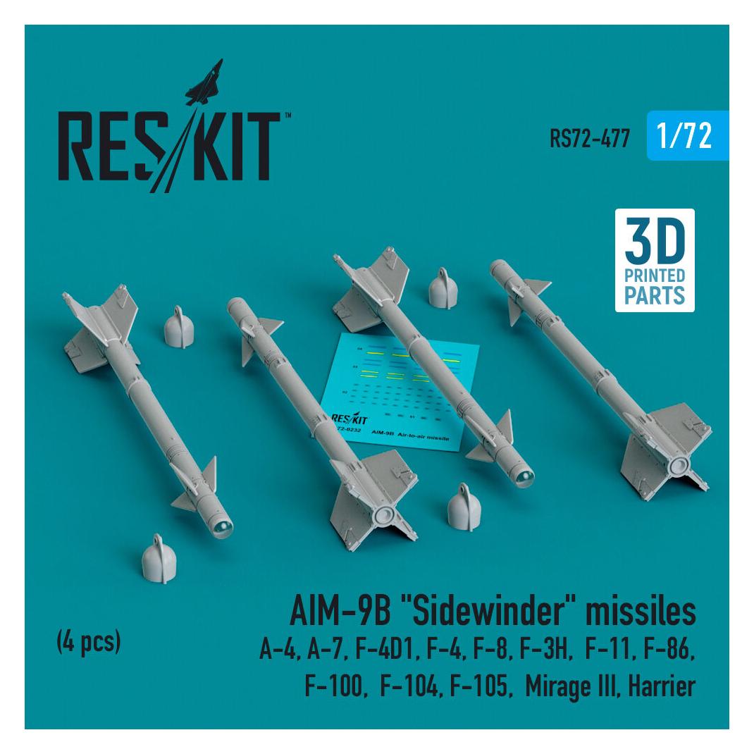 ResKit AIM-9B Sidewinder missiles (4 pcs) (A-4, A-7, F-4D1, F-4, F-8, F-3H, F-11, F-86,F-100, F-104, F-105 (RS72-0477)