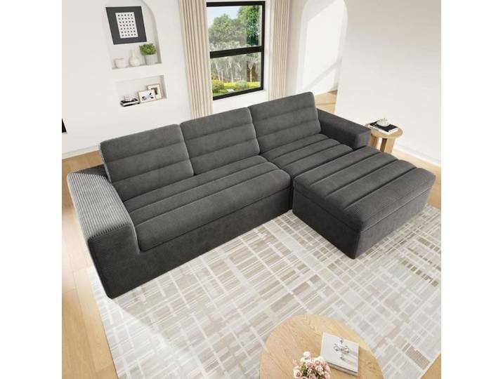 Canapé d'angle modulable - KOMHTOM - Modulable en U - 8 places - Lit intégré - Poufs de rangement