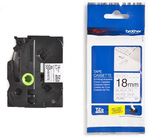 Brother TZe-SE4 fita de segurança preto sobre branco 18mm