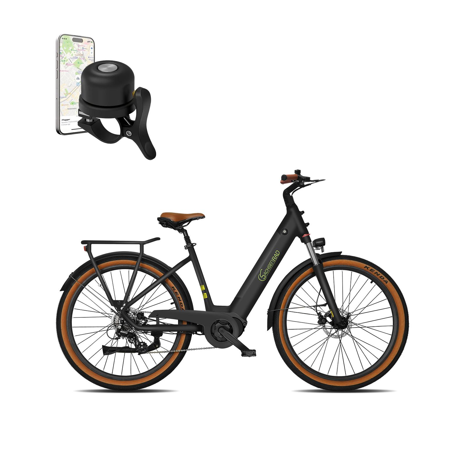 SachsenRAD E-SUV ATB C5 Centro, E-Bike mit Mittelmotor, Tiefeinstieg, Alarmanlage, AirBell mit AirTag-Halter, StVZO, 27,5" City bike, 7-Gang SHIMANO