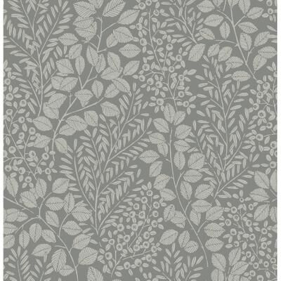 A-Street Prints Elin Charcoal Berry Botanical Wallpaper