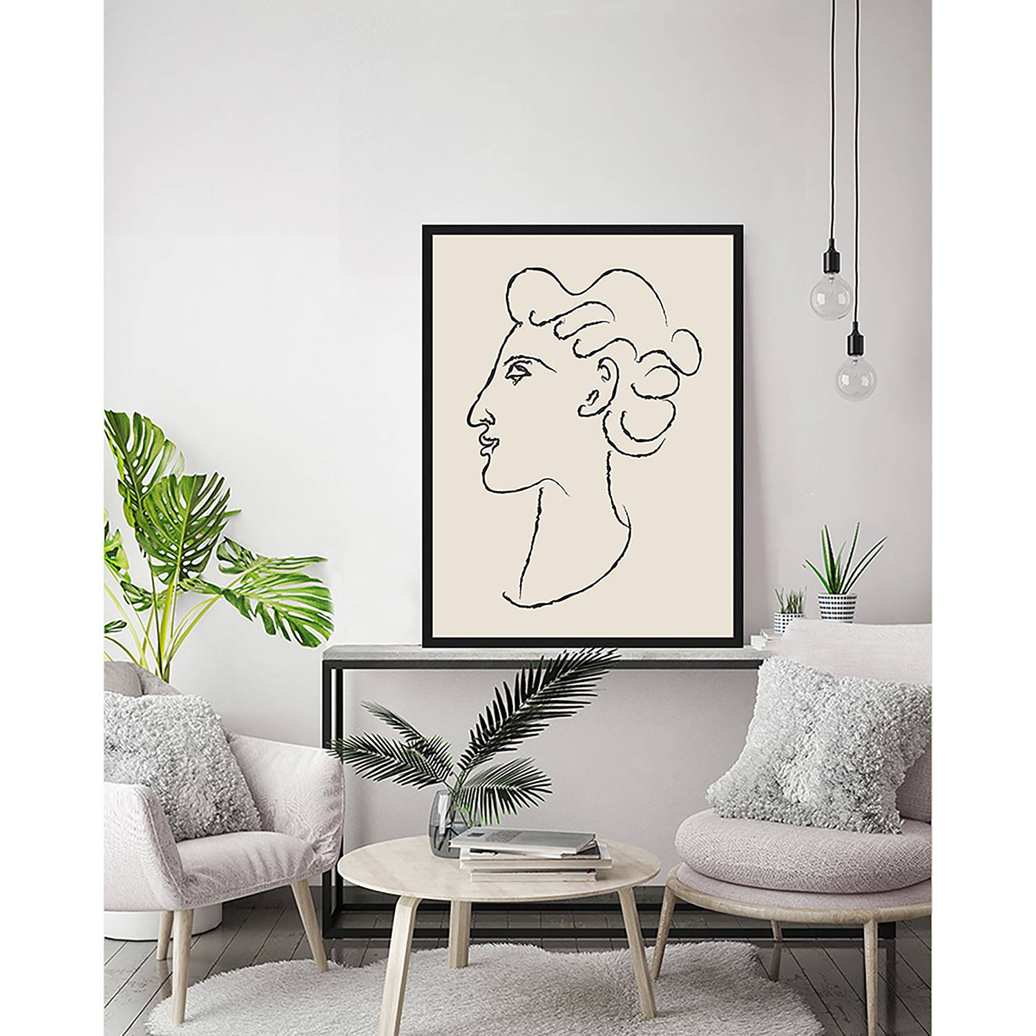home24 Portrait Inspired By Matisse Wanddecoratie, Zwart, Massief Beukenhout, 63 x 83 cm