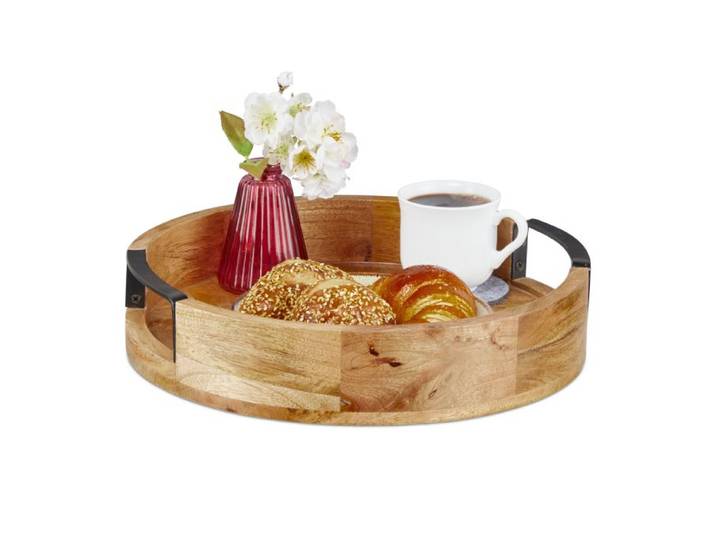 Relaxdays Rundes Tablett aus Mangoholz