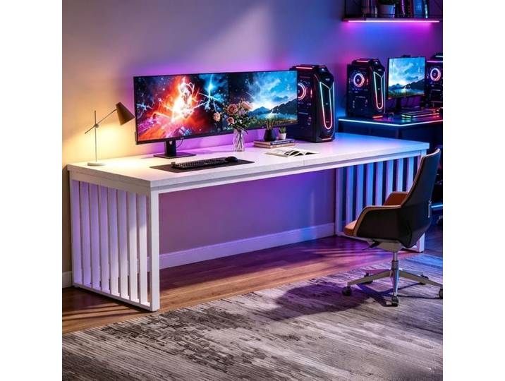 Bureau Gaming 180x76x60 cm Grande Surface de Table Gaming Ergonomique Grand bureau d'ordinateur Gamer -Marron