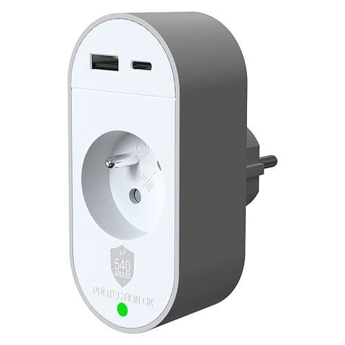 Force Power Lite Overspanningsbeveiliging met 1 stopcontact en USB-A + USB-C poorten, 540J