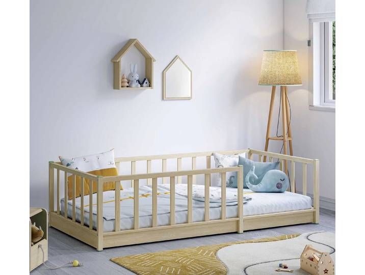 Möbel-Zeit Kinderbett MONTES Natur – Montessori Bodenbett – 90x190 cm