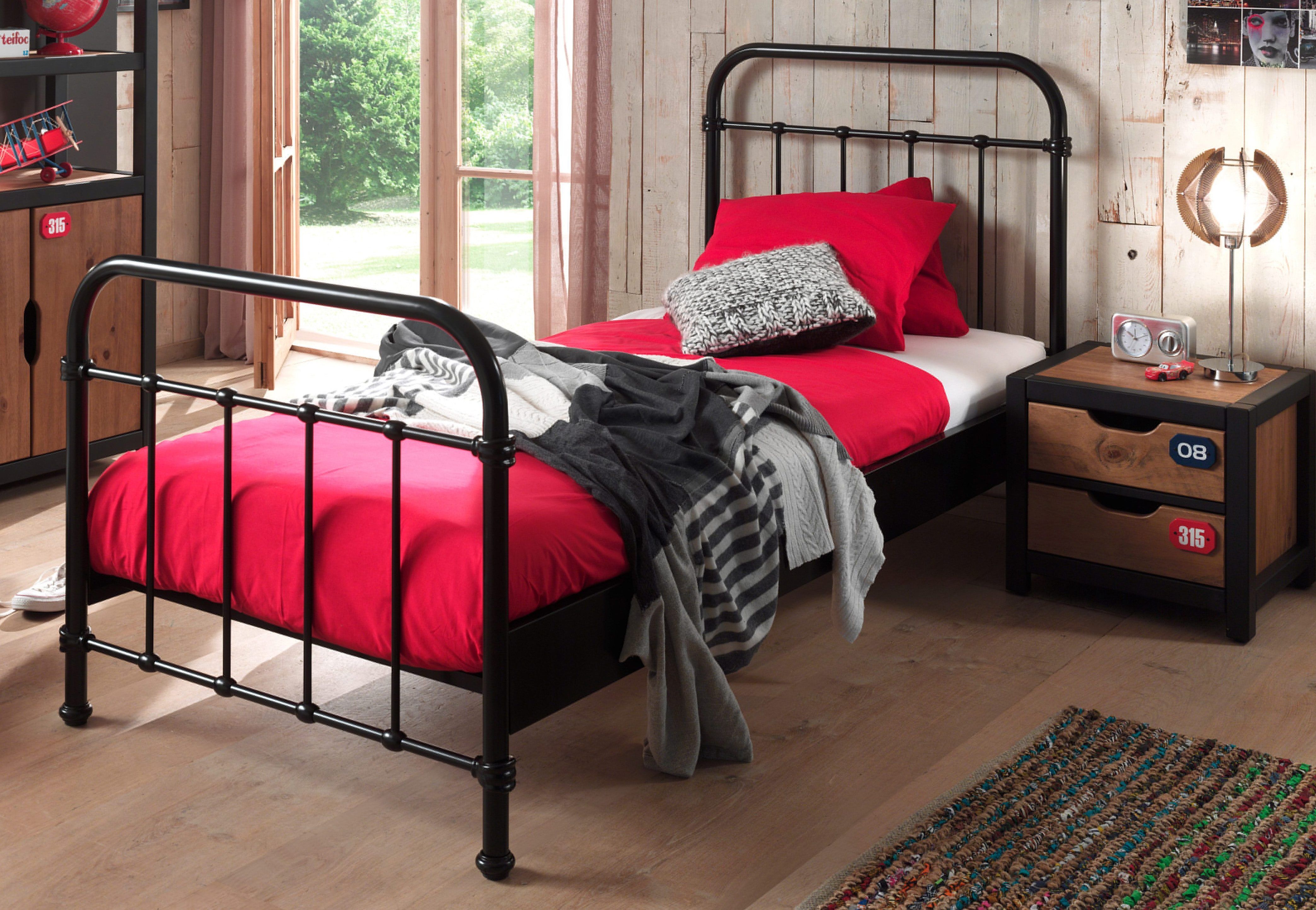 Einzelbett VIPACK "New York, Bettgestell Metall, pulverbeschichtet, in zeitlosem Design", schwarz, B:95cm H:100cm L:210cm, Betten, Einzelbett, zwei Breiten und mehrere Farben zu Auswahl schwarz Liegefläche Länge B: 200cm x 90cm, Höhe Bett: 100cm Höhe Fuss