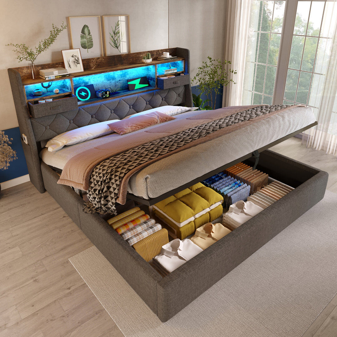 George Oliver Lift Up Storage Bed Frame Grey Super King