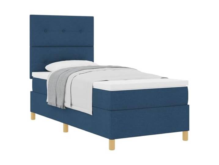 PUGYNBK Boxspringbett, Blau, 100 x 200 cm, Stoff Verstellbares Kopfteil, Kiefernholz, fester Lattenrost, Taschenfederkernmatratze