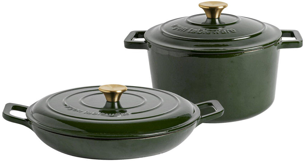 Argon Tableware Cast Iron Casserole Dish Set Green 4.5 L