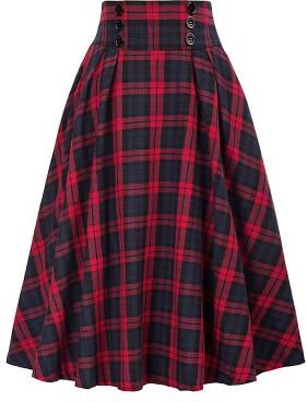 LightInthebox Women's Fashion Casual Knee-length Mid Waist Skirts Plaid Color Block Splice Inelastic Daily Office / Career Blue Yellow Red Green Fall
