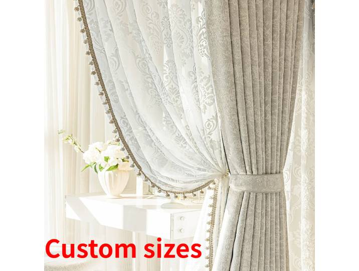 Rideaux en Chenille Beige Jacquard en Relief, pour salons, chambres à coucher, Villas, taille personnalisée, écrans de fenêtre occultants en Tulle, cantonnière, nouvelle collection