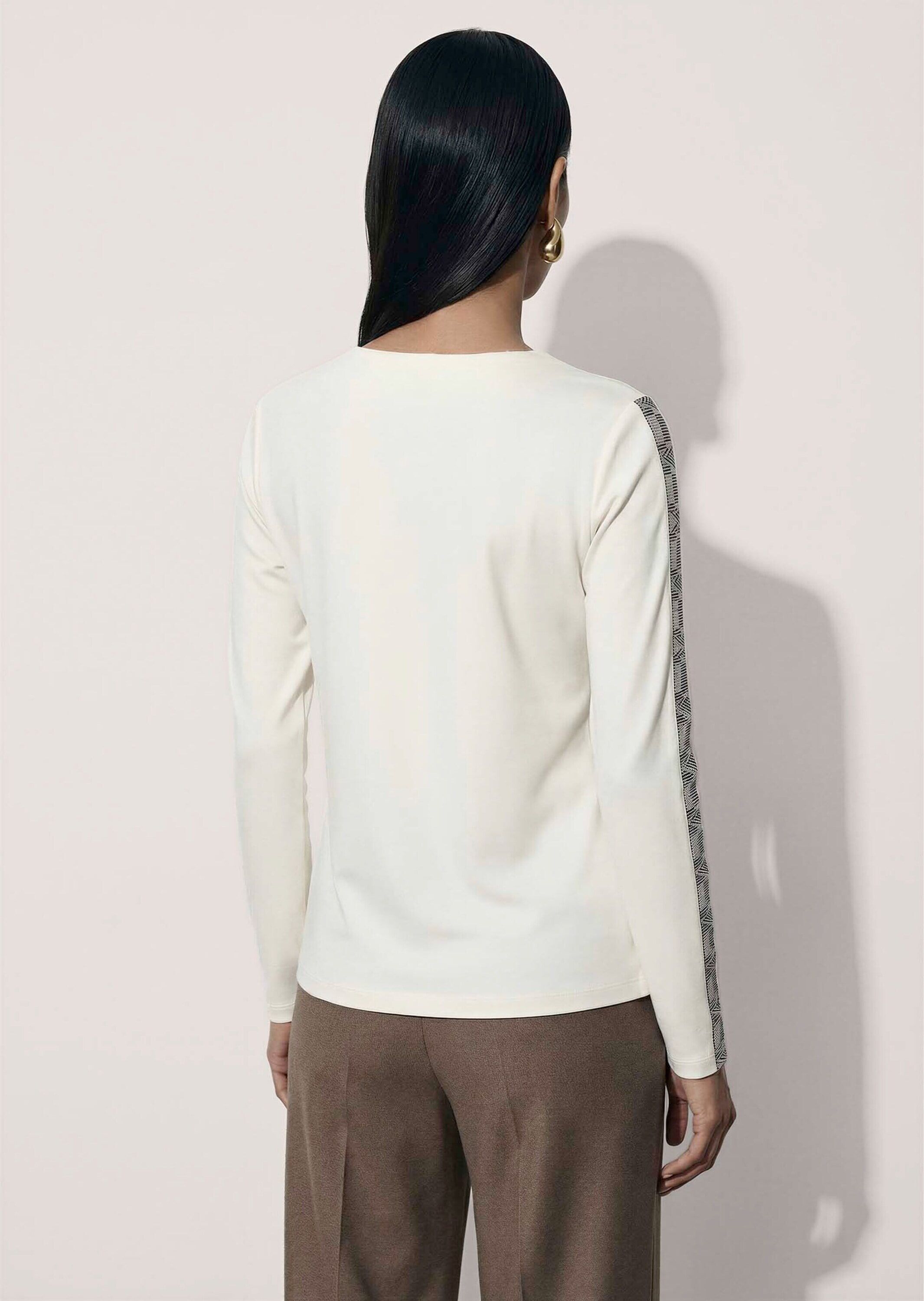 Langarmshirt MADELEINE "Shirt Langarmshirt mit Strassband", Damen, Gr. 34, wollweiß, Modern, slim fit, Rundhals, Shirts Langarmshirt