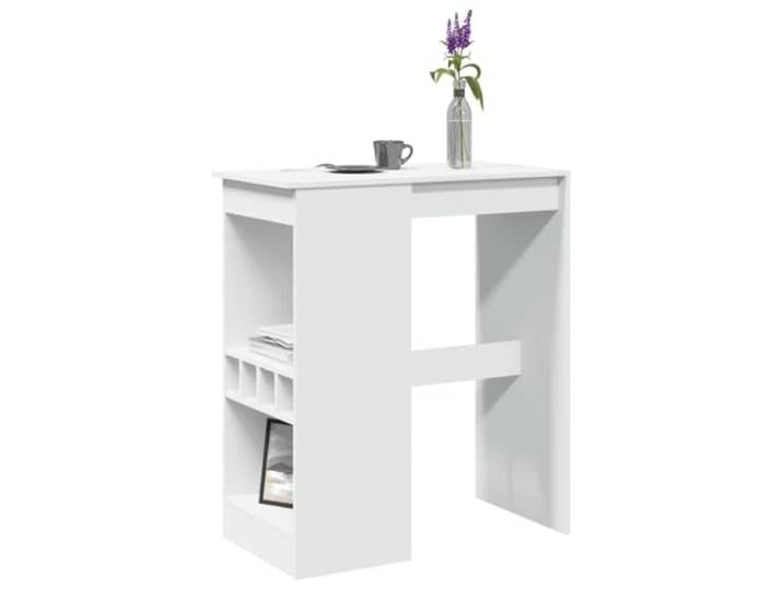 HEFZGDB Bartisch mit Regal Weiß 90x47,5x103,5 cm Holzwerkstoff mit integrierten Weinhaltern und pflegeleichter Oberfläche für Küche Wohnzimmer Essbereich