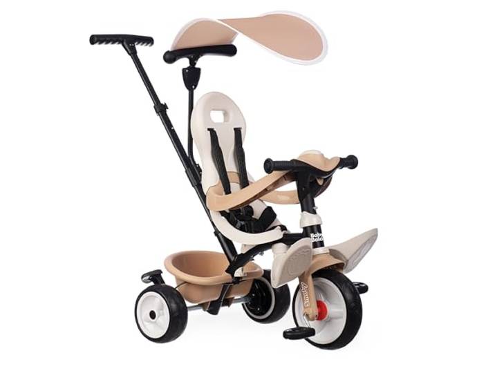 Smoby - Baby Balade 3-in-1 Beige - Mitwachsendes Kinderdreirad mit Schubstange, Sitz mit Sicherheitsgurt, Metallrahmen, Pedal-Freilauf, für Kinder ab 10 Monaten
