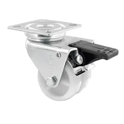 WAGNER Doppel-Lenkrolle ECO - Ø 50 mm, Stahl verzinkt, weiß, Bremse, Anschraubplatte, Tragkraft 70 kg - 03325201