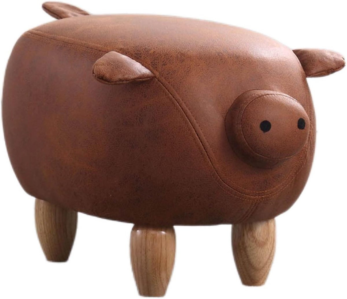 Voetenbank Varken - Bruin Krukje met Faux Leather Bekleding